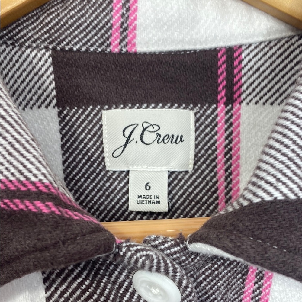 J. Crew Black and White Plaid Button Down Flannel Shirt with Pink Size: 6 - Picture 2 of 5